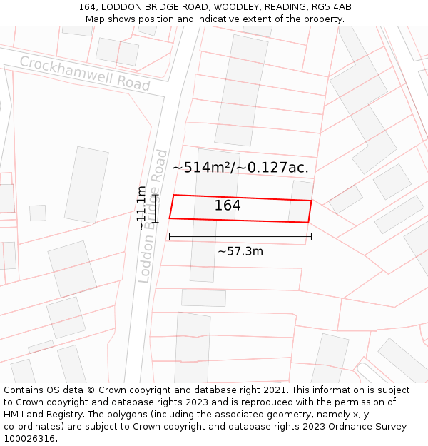 164, LODDON BRIDGE ROAD, WOODLEY, READING, RG5 4AB: Plot and title map