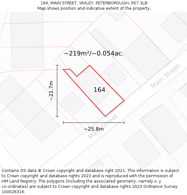 164, MAIN STREET, YAXLEY, PETERBOROUGH, PE7 3LB: Plot and title map