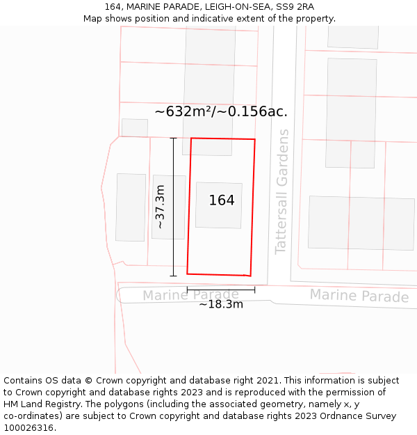 164, MARINE PARADE, LEIGH-ON-SEA, SS9 2RA: Plot and title map