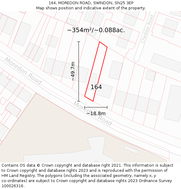 164, MOREDON ROAD, SWINDON, SN25 3EP: Plot and title map