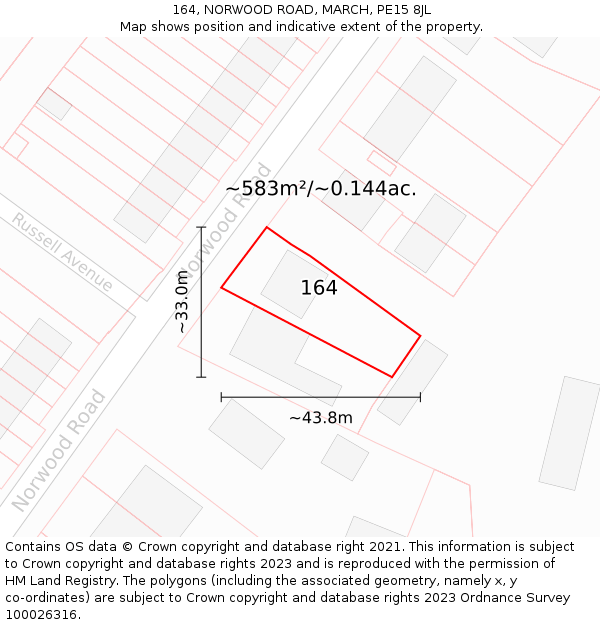 164, NORWOOD ROAD, MARCH, PE15 8JL: Plot and title map