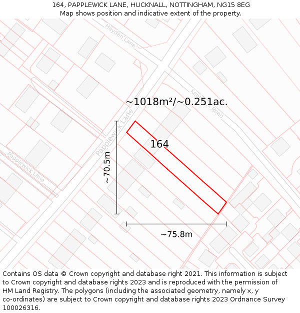 164, PAPPLEWICK LANE, HUCKNALL, NOTTINGHAM, NG15 8EG: Plot and title map