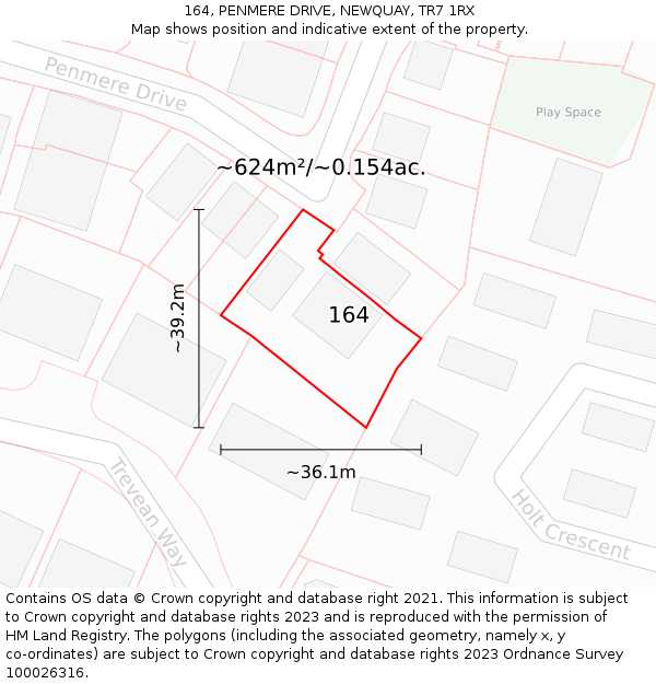 164, PENMERE DRIVE, NEWQUAY, TR7 1RX: Plot and title map