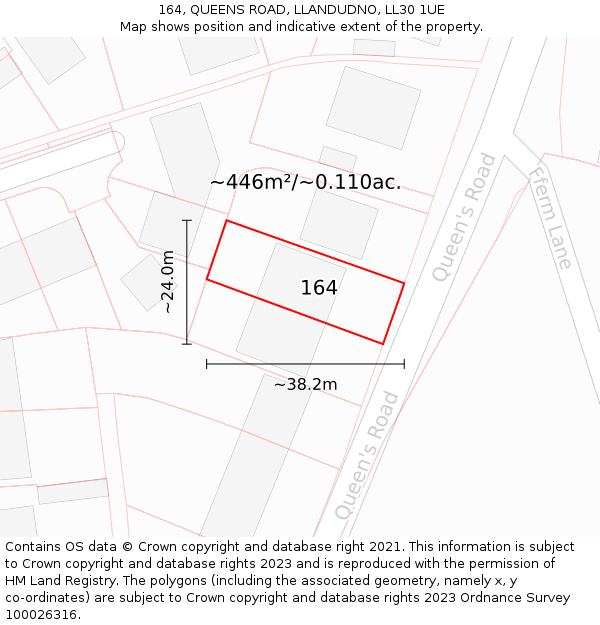 164, QUEENS ROAD, LLANDUDNO, LL30 1UE: Plot and title map