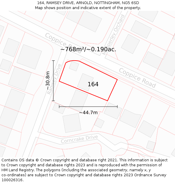 164, RAMSEY DRIVE, ARNOLD, NOTTINGHAM, NG5 6SD: Plot and title map