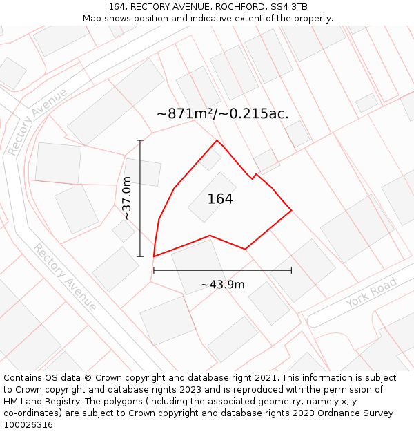 164, RECTORY AVENUE, ROCHFORD, SS4 3TB: Plot and title map