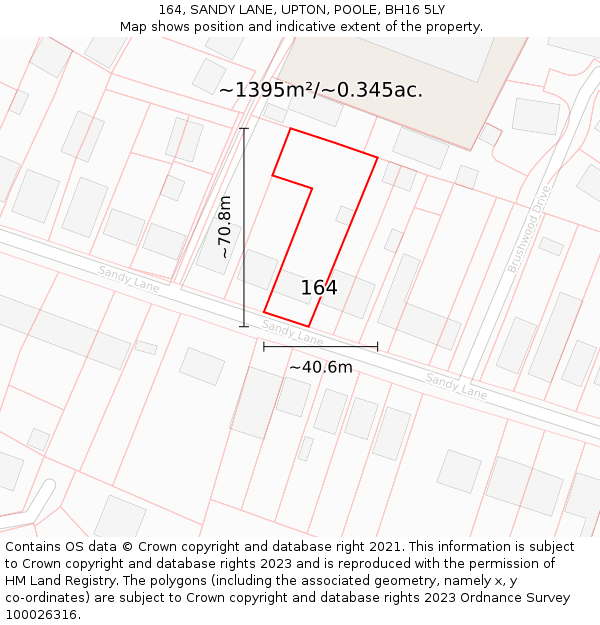 164, SANDY LANE, UPTON, POOLE, BH16 5LY: Plot and title map