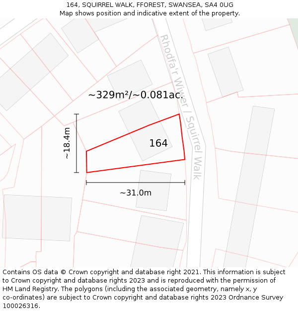 164, SQUIRREL WALK, FFOREST, SWANSEA, SA4 0UG: Plot and title map