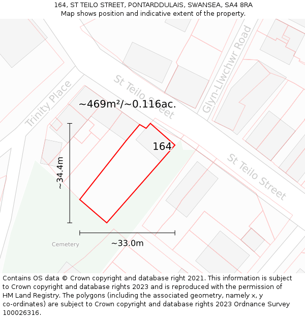 164, ST TEILO STREET, PONTARDDULAIS, SWANSEA, SA4 8RA: Plot and title map