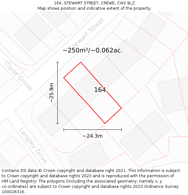 164, STEWART STREET, CREWE, CW2 8LZ: Plot and title map