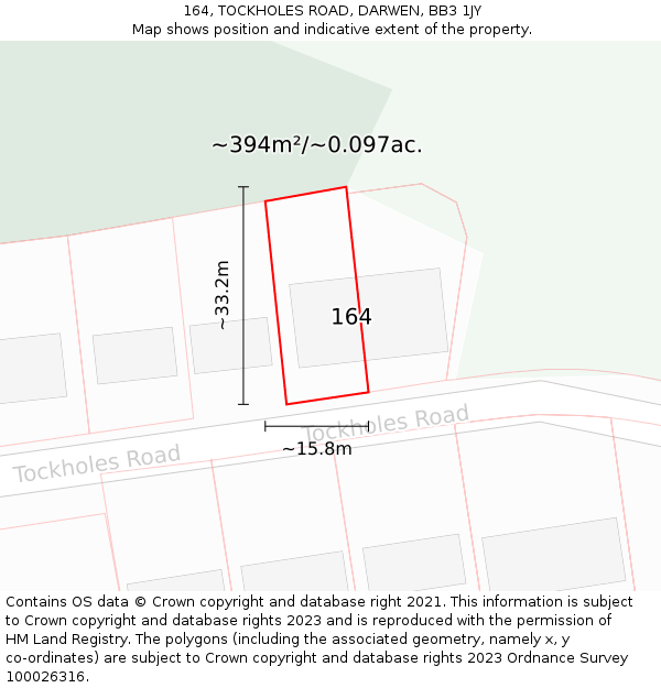 164, TOCKHOLES ROAD, DARWEN, BB3 1JY: Plot and title map