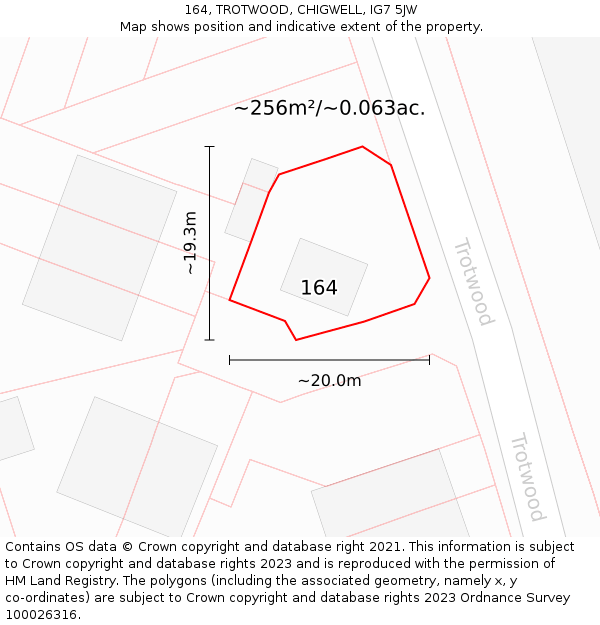 164, TROTWOOD, CHIGWELL, IG7 5JW: Plot and title map