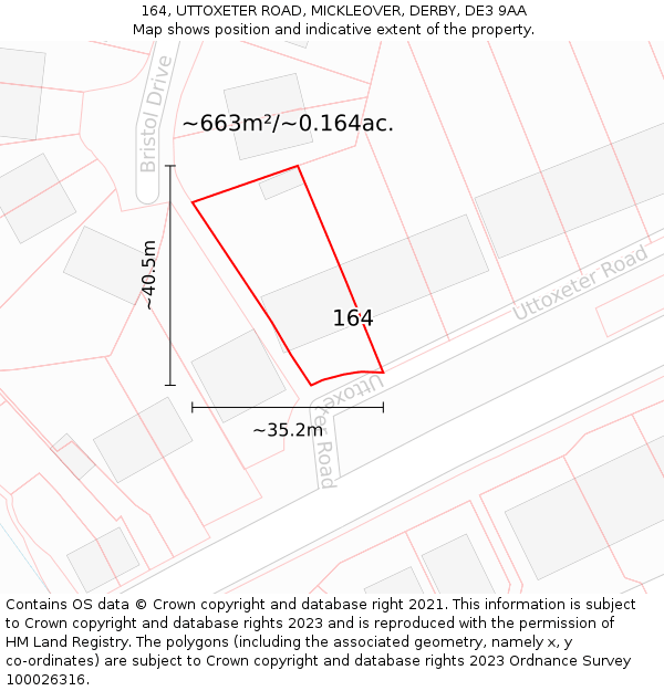 164, UTTOXETER ROAD, MICKLEOVER, DERBY, DE3 9AA: Plot and title map