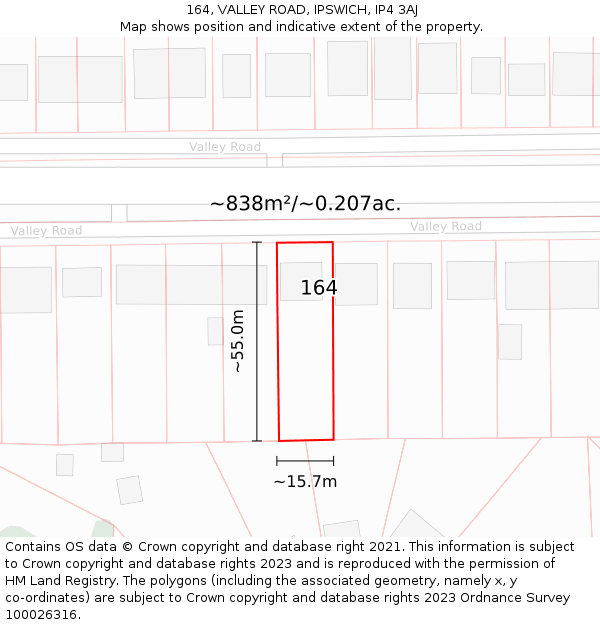 164, VALLEY ROAD, IPSWICH, IP4 3AJ: Plot and title map