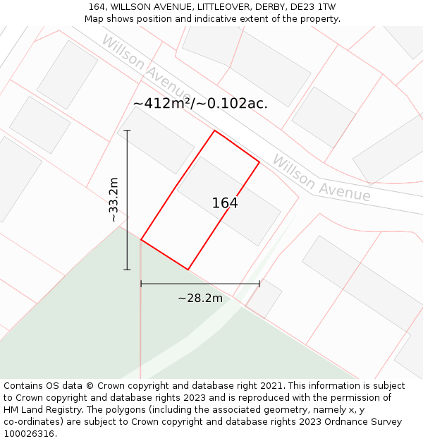 164, WILLSON AVENUE, LITTLEOVER, DERBY, DE23 1TW: Plot and title map