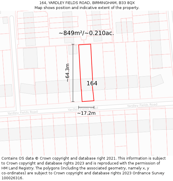 164, YARDLEY FIELDS ROAD, BIRMINGHAM, B33 8QX: Plot and title map