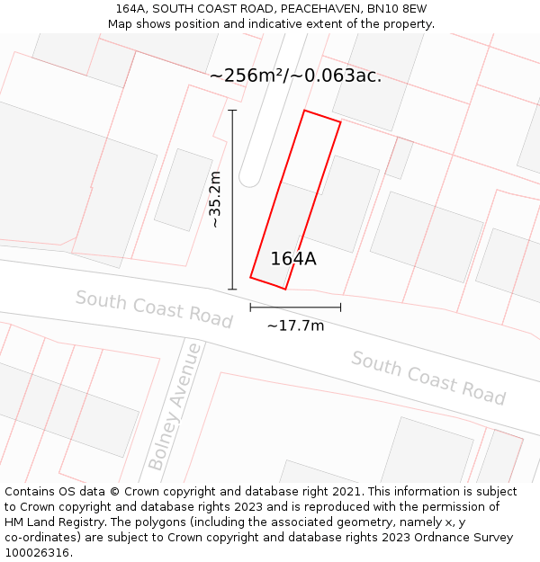 164A, SOUTH COAST ROAD, PEACEHAVEN, BN10 8EW: Plot and title map