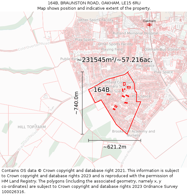 164B, BRAUNSTON ROAD, OAKHAM, LE15 6RU: Plot and title map