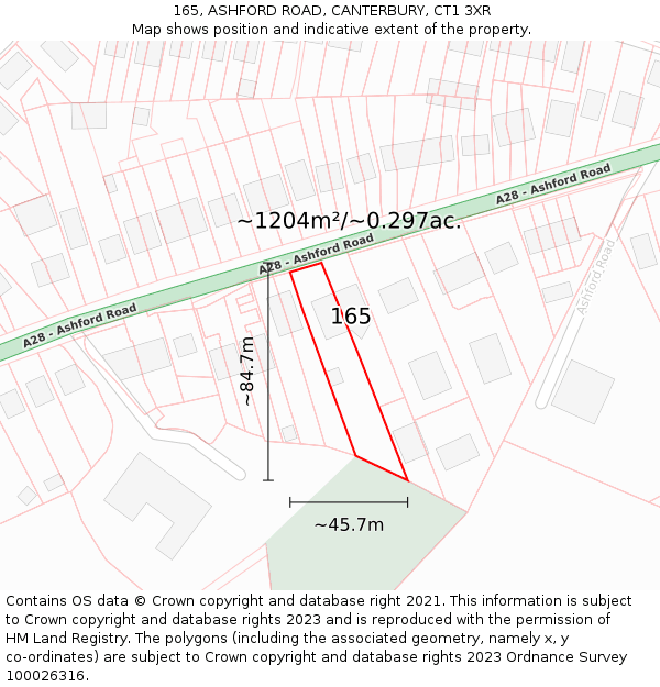 165, ASHFORD ROAD, CANTERBURY, CT1 3XR: Plot and title map