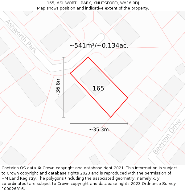 165, ASHWORTH PARK, KNUTSFORD, WA16 9DJ: Plot and title map