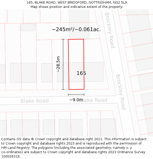 165, BLAKE ROAD, WEST BRIDGFORD, NOTTINGHAM, NG2 5LA: Plot and title map