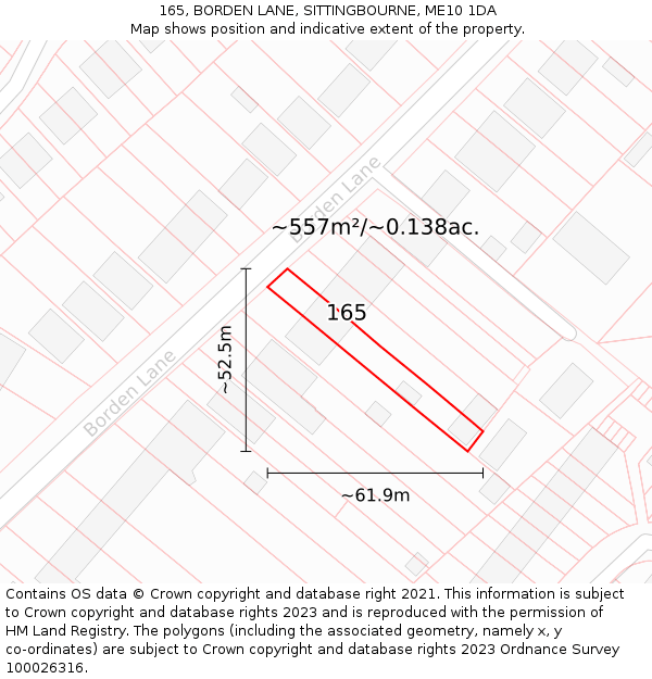 165, BORDEN LANE, SITTINGBOURNE, ME10 1DA: Plot and title map