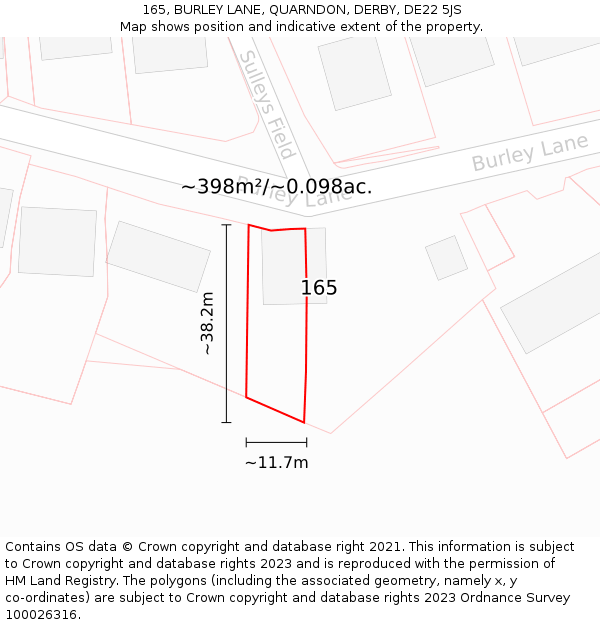 165, BURLEY LANE, QUARNDON, DERBY, DE22 5JS: Plot and title map