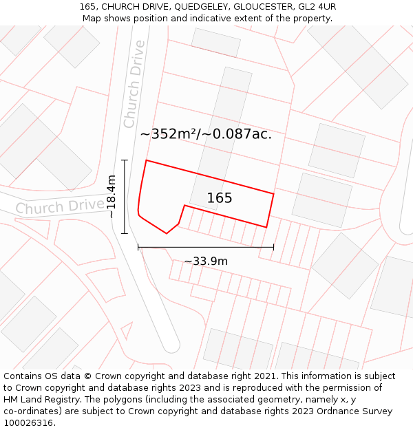 165, CHURCH DRIVE, QUEDGELEY, GLOUCESTER, GL2 4UR: Plot and title map