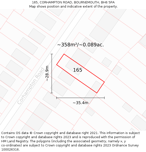 165, CORHAMPTON ROAD, BOURNEMOUTH, BH6 5PA: Plot and title map