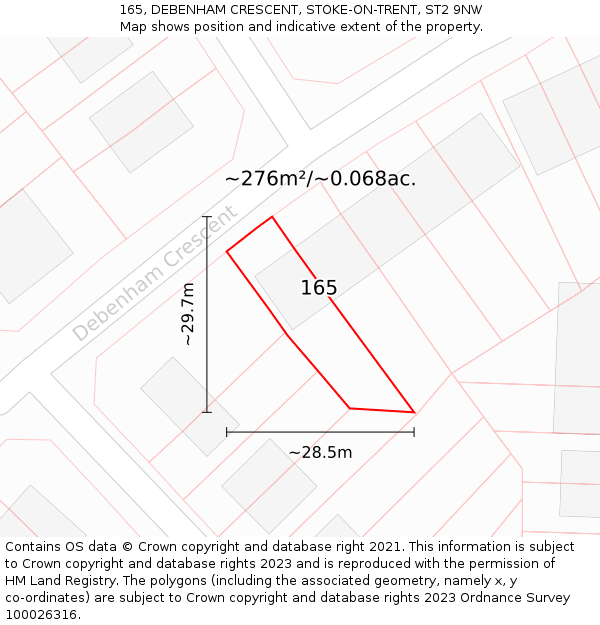 165, DEBENHAM CRESCENT, STOKE-ON-TRENT, ST2 9NW: Plot and title map