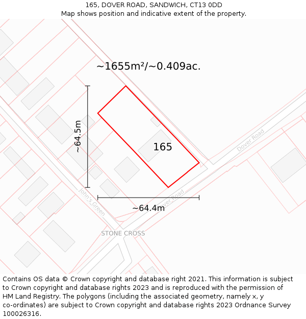 165, DOVER ROAD, SANDWICH, CT13 0DD: Plot and title map