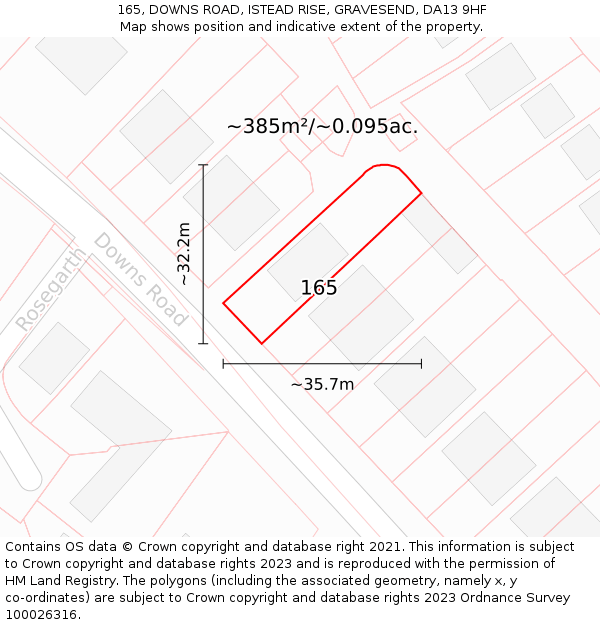 165, DOWNS ROAD, ISTEAD RISE, GRAVESEND, DA13 9HF: Plot and title map