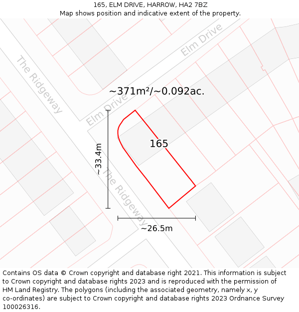 165, ELM DRIVE, HARROW, HA2 7BZ: Plot and title map