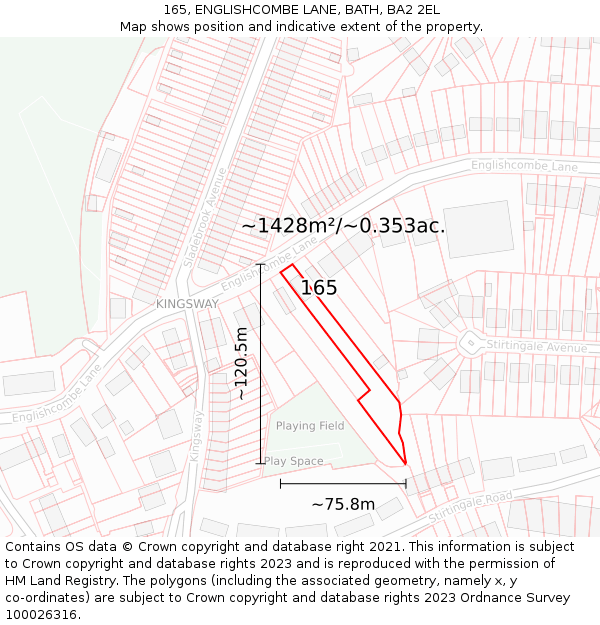 165, ENGLISHCOMBE LANE, BATH, BA2 2EL: Plot and title map