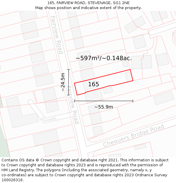 165, FAIRVIEW ROAD, STEVENAGE, SG1 2NE: Plot and title map