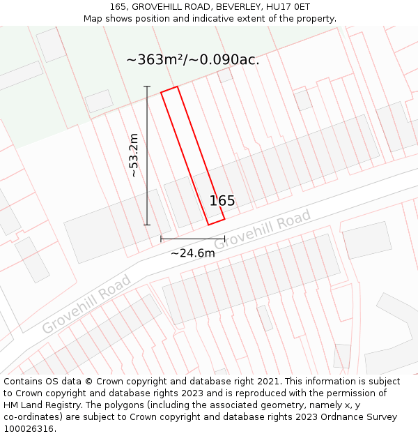 165, GROVEHILL ROAD, BEVERLEY, HU17 0ET: Plot and title map