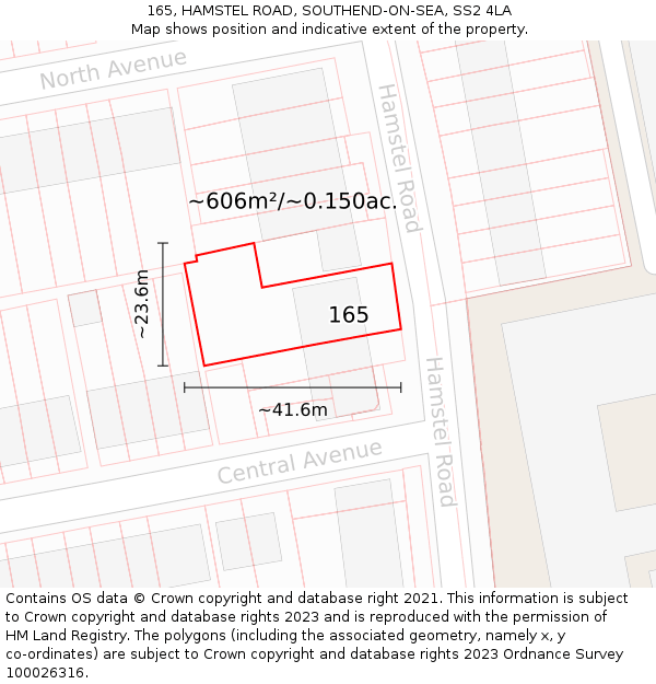 165, HAMSTEL ROAD, SOUTHEND-ON-SEA, SS2 4LA: Plot and title map