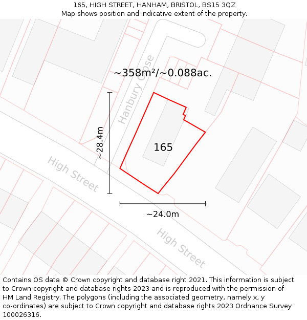 165, HIGH STREET, HANHAM, BRISTOL, BS15 3QZ: Plot and title map