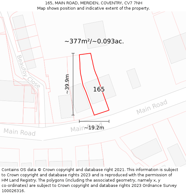 165, MAIN ROAD, MERIDEN, COVENTRY, CV7 7NH: Plot and title map