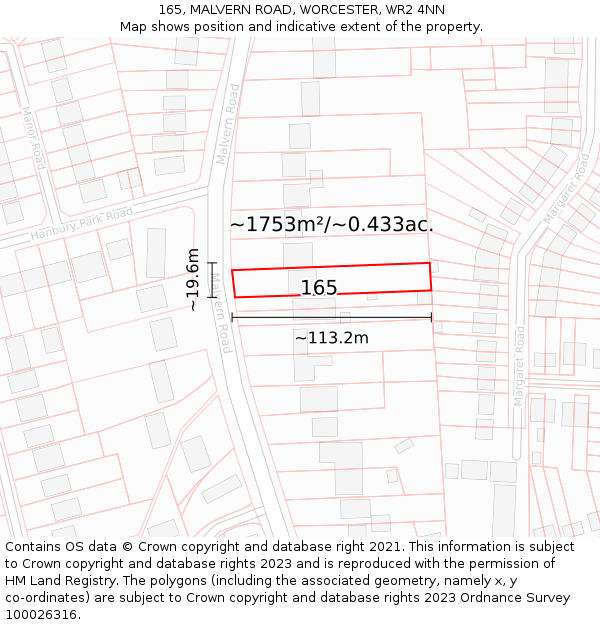 165, MALVERN ROAD, WORCESTER, WR2 4NN: Plot and title map