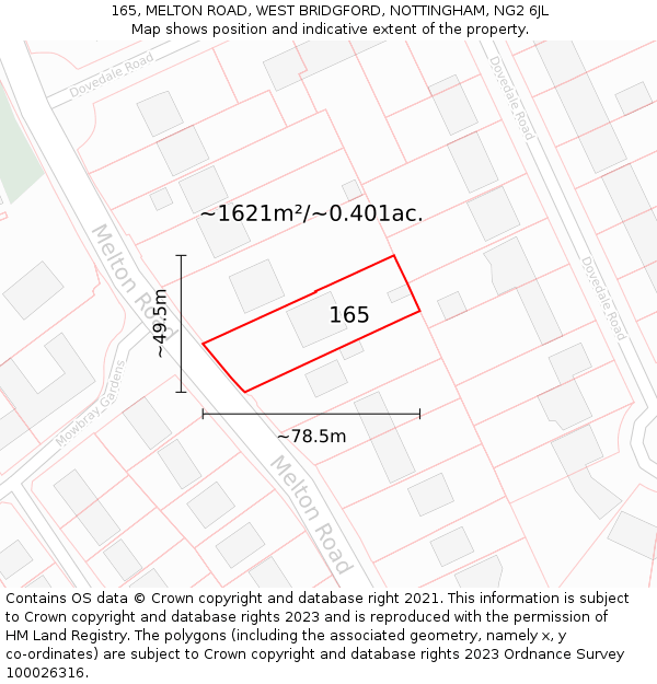 165, MELTON ROAD, WEST BRIDGFORD, NOTTINGHAM, NG2 6JL: Plot and title map