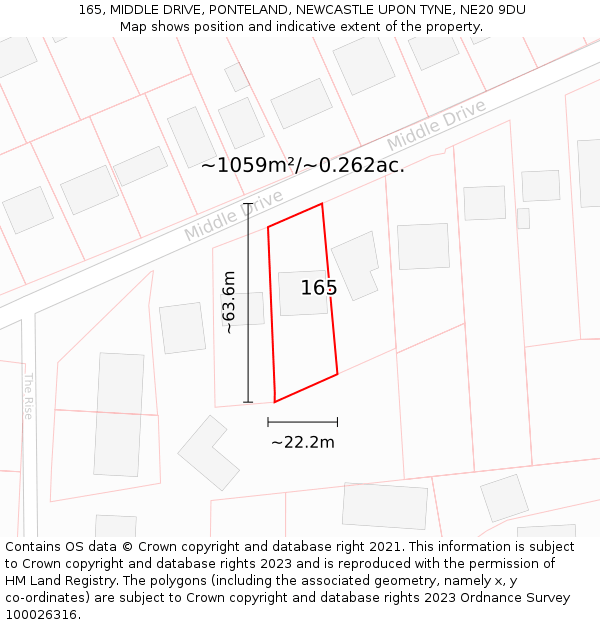 165, MIDDLE DRIVE, PONTELAND, NEWCASTLE UPON TYNE, NE20 9DU: Plot and title map