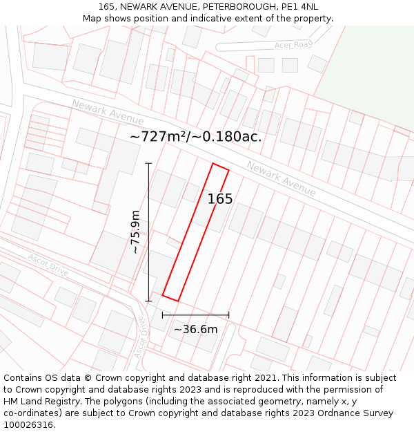 165, NEWARK AVENUE, PETERBOROUGH, PE1 4NL: Plot and title map