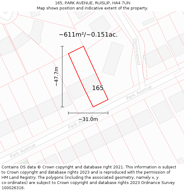 165, PARK AVENUE, RUISLIP, HA4 7UN: Plot and title map