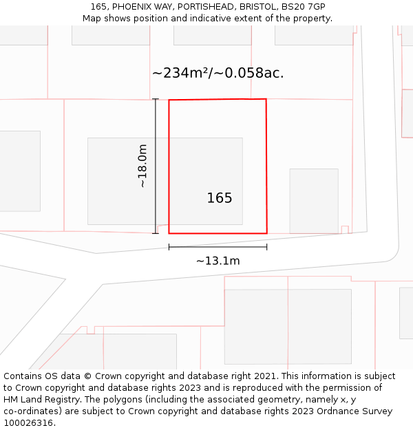 165, PHOENIX WAY, PORTISHEAD, BRISTOL, BS20 7GP: Plot and title map