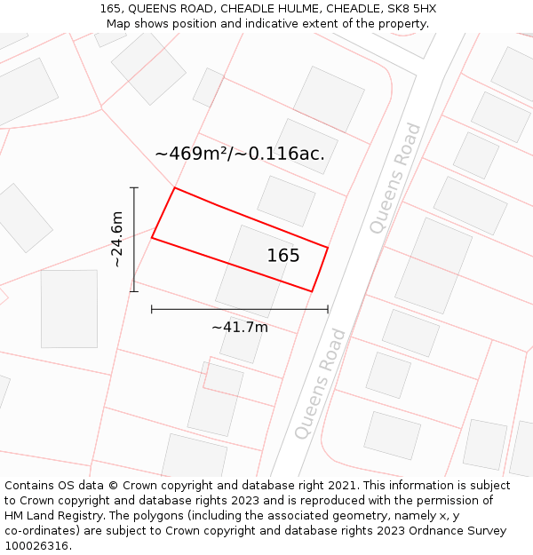 165, QUEENS ROAD, CHEADLE HULME, CHEADLE, SK8 5HX: Plot and title map