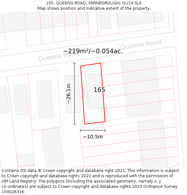 165, QUEENS ROAD, FARNBOROUGH, GU14 6LE: Plot and title map