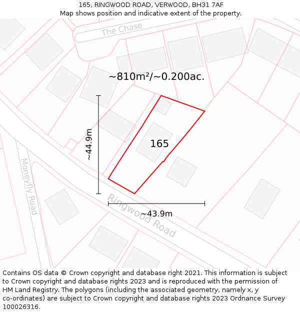 165, RINGWOOD ROAD, VERWOOD, BH31 7AF: Plot and title map