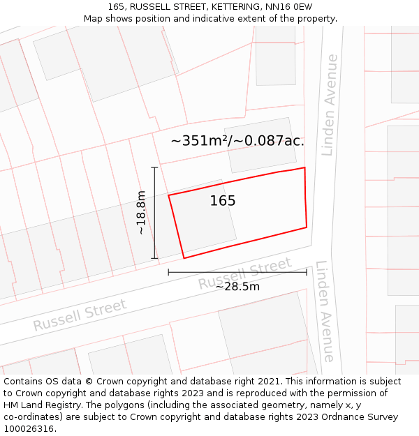 165, RUSSELL STREET, KETTERING, NN16 0EW: Plot and title map