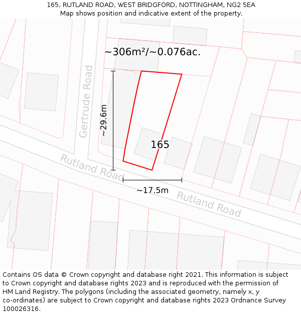 165, RUTLAND ROAD, WEST BRIDGFORD, NOTTINGHAM, NG2 5EA: Plot and title map